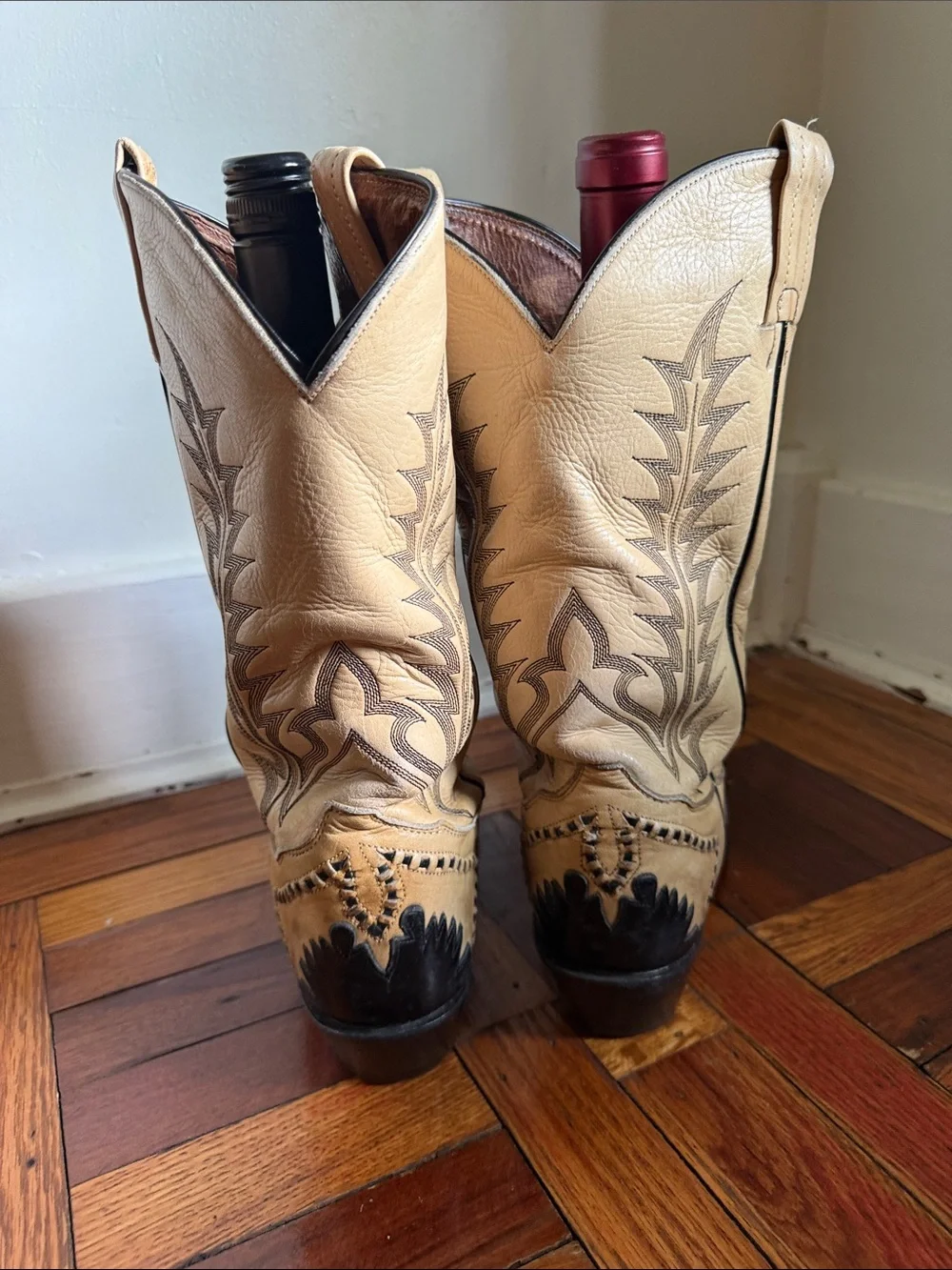 Vintage Tony Lama Two-Tone Tan and Black Western Cowboy Boots